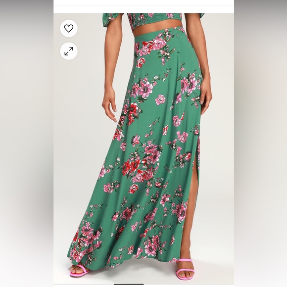 Lulus green pink floral off shoulder crop top skirt two 2 maxi set two piece - Picture 4 of 11